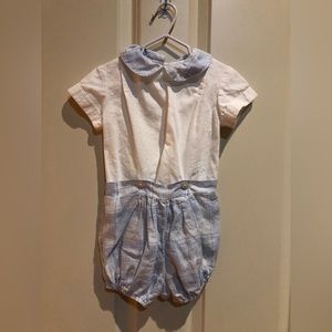 Linen blue plaid bottom bubble outfit